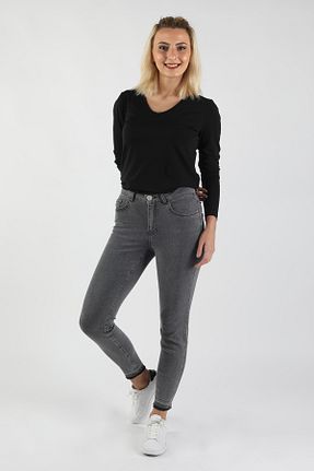 شلوار جین طوسی زنانه پنبه ای BALİNS - کد 66669180