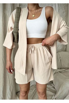 ست بالاتنه و پائین تنه بژ زنانه بافتنی FERMNE FASHİON - کد 924210578