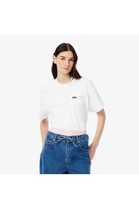 تیشرت سفید زنانه اورسایز Lacoste - کد 924213102