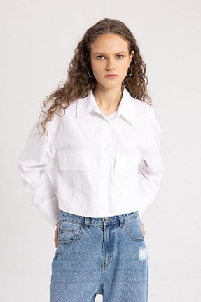 پیراهن سفید زنانه کراپ Defacto - کد 799562121