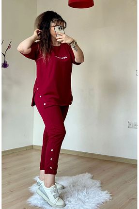 ست گرمکن سایز بزرگ زرشکی زنانه پنبه پلی استر Genel Markalar - کد 357659787
