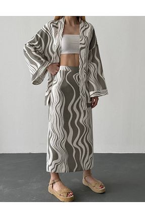 ست بالاتنه و پائین تنه خاکی زنانه اورسایز MOİRA - کد 924383289