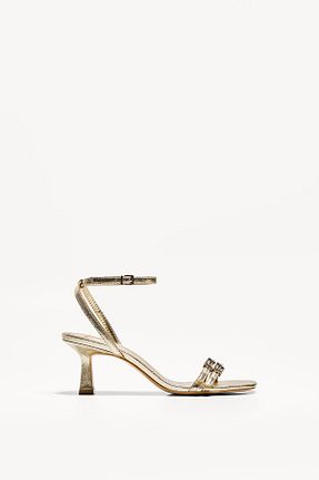 صندل طلائی زنانه پاشنه ضخیم Bershka - کد 924385805