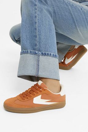 کفش اسنیکر نارنجی زنانه بند دار Bershka - کد 924385854