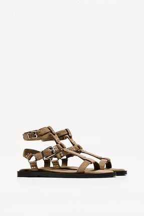 صندل بژ زنانه پاشنه تخت Bershka - کد 924386033