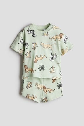 ست بالاتنه و پائین تنه سبز بچه گانه پنبه ای H&M - کد 925016295