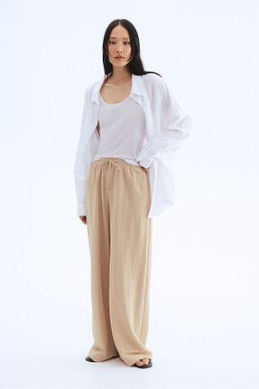 شلوار بژ زنانه کتان H&M - کد 924395916