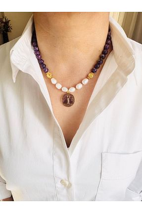 گردنبند جواهر بنفش زنانه روکش طلا DEVİ fashion - کد 924393508