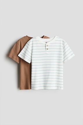 تیشرت قهوه ای بچه گانه یقه خدمه H&M - کد 924395555