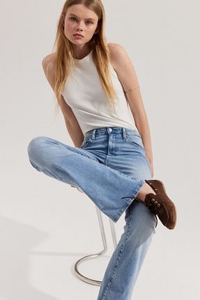 شلوار جین آبی زنانه پاچه گشاد H&M - کد 924394727