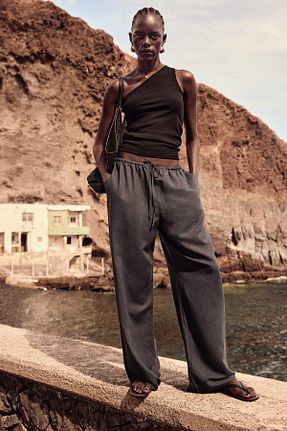 شلوار طوسی زنانه مخلوط کتان H&M - کد 924397063