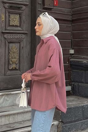 پیراهن حجاب صورتی زنانه اورسایز lamelif - کد 924415650