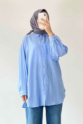 پیراهن حجاب آبی زنانه اورسایز lamelif - کد 924415630