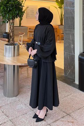 ست بالاتنه و پائین تنه حجاب مشکی زنانه اورسایز lamelif - کد 924427441
