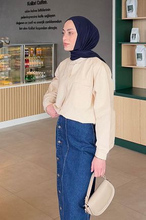 پیراهن حجاب بژ زنانه اورسایز lamelif - کد 924427902