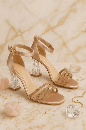 کفش مجلسی طلائی زنانه پاشنه ضخیم ESER - کد 312333626