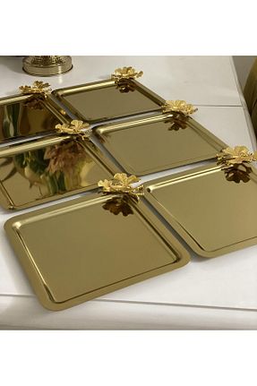 سینی طلائی استیل ضد زنگ Kumsal Hediyelik - کد 691246015