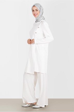 ست بالاتنه و پائین تنه حجاب سفید زنانه رگولار Alvina - کد 804414295