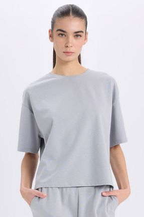 تیشرت طوسی زنانه اورسایز Defacto - کد 844447831