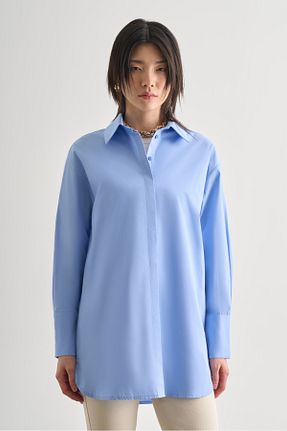 پیراهن آبی زنانه اورسایز Mizalle - کد 924536737