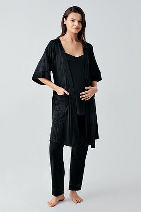ست لباس راحتی بارداری مشکی زنانه مخلوط ویسکون Artış - کد 924558454