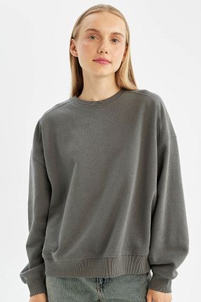 سوئیشرت طوسی زنانه ساده Defacto - کد 855800408
