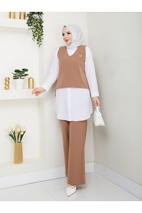 ست بالاتنه و پائین تنه حجاب بژ زنانه رگولار MODAMERSİ - کد 924332828