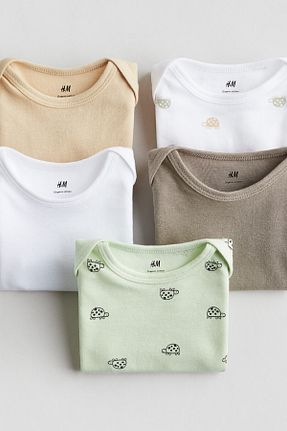 بادی و سرهمی نوزادی سبز بچه گانه پنبه ای H&M - کد 924654033