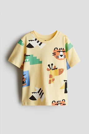 تیشرت زرد بچه گانه یقه بند دار H&M - کد 924654123