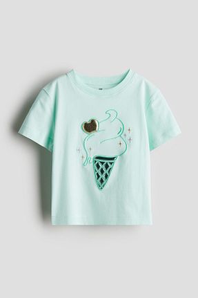 تیشرت سبز بچه گانه یقه دوچرخه H&M - کد 924653867