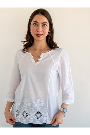 بلوز سفید زنانه Etnik citycenterfashion - کد 924685394