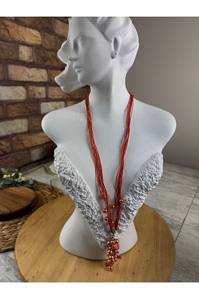 گردنبند جواهر نارنجی زنانه سنگ SEDEF TAKI - کد 924697927