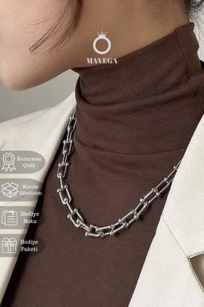 گردنبند استیل ( فولاد ) طوسی زنانه استیل ضد زنگ MAVEGA - کد 881799643