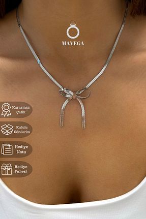 گردنبند استیل ( فولاد ) طوسی زنانه استیل ضد زنگ MAVEGA - کد 896862933