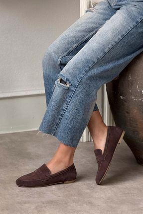 بابت قهوه ای زنانه چرم خالص NİŞANTAŞI SHOES - کد 922353110