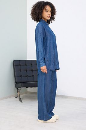 ست بالاتنه و پائین تنه سرمه ای زنانه جین MİA NOURA - کد 923759473