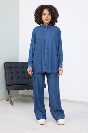ست بالاتنه و پائین تنه سرمه ای زنانه جین MİA NOURA - کد 923759473