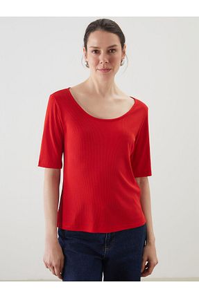تیشرت قرمز زنانه یقه U LC Waikiki - کد 924367682