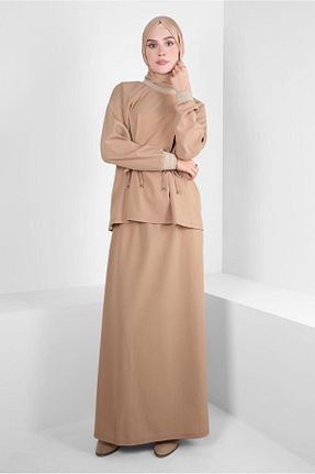 ست بالاتنه و پائین تنه حجاب بژ زنانه رگولار Alvina - کد 790228809
