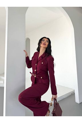 کت و شلوار زرشکی زنانه یقه کتی NILOO - کد 923687447