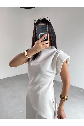 بلوز سفید زنانه هندسی Cappmoda - کد 923848390