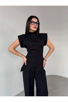 بلوز مشکی زنانه هندسی Cappmoda - کد 923848404