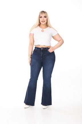 شلوار جین سایز بزرگ سرمه ای زنانه پاچه اسپانیولی Era Lisa - کد 903807423