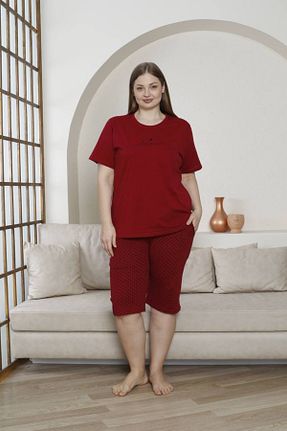 ست لباس راحتی سایز بزرگ زرشکی زنانه طرح دار shopshop - کد 923852192