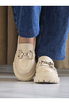 کفش لوفر بژ زنانه چرم لاکی Melinta Shoes - کد 924520375