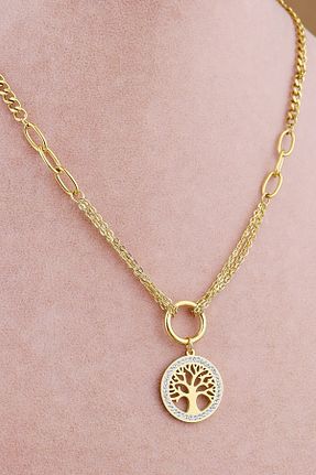 گردنبند استیل ( فولاد ) طلائی زنانه استیل ضد زنگ Keyifli Hayaller - کد 923901263