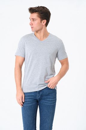 تیشرت طوسی مردانه یقه هفت Rich - کد 922140824
