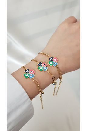 دستبند استیل (فولاد) طلائی زنانه استیل (فولاد) SelinDiamond - کد 923949165