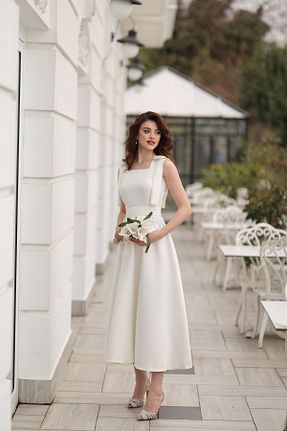 لباس مجلسی و فارغ التحصیلی سفید زنانه ساتن AYŞEYAMAÇLI - کد 923976660
