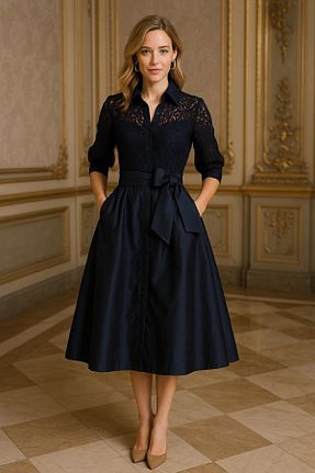 لباس مجلسی و فارغ التحصیلی مشکی زنانه دانتل Runos Collection - کد 905534534